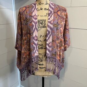 Mason & Belle Purple Paisley Kimono w/Crochet Fringe - Small